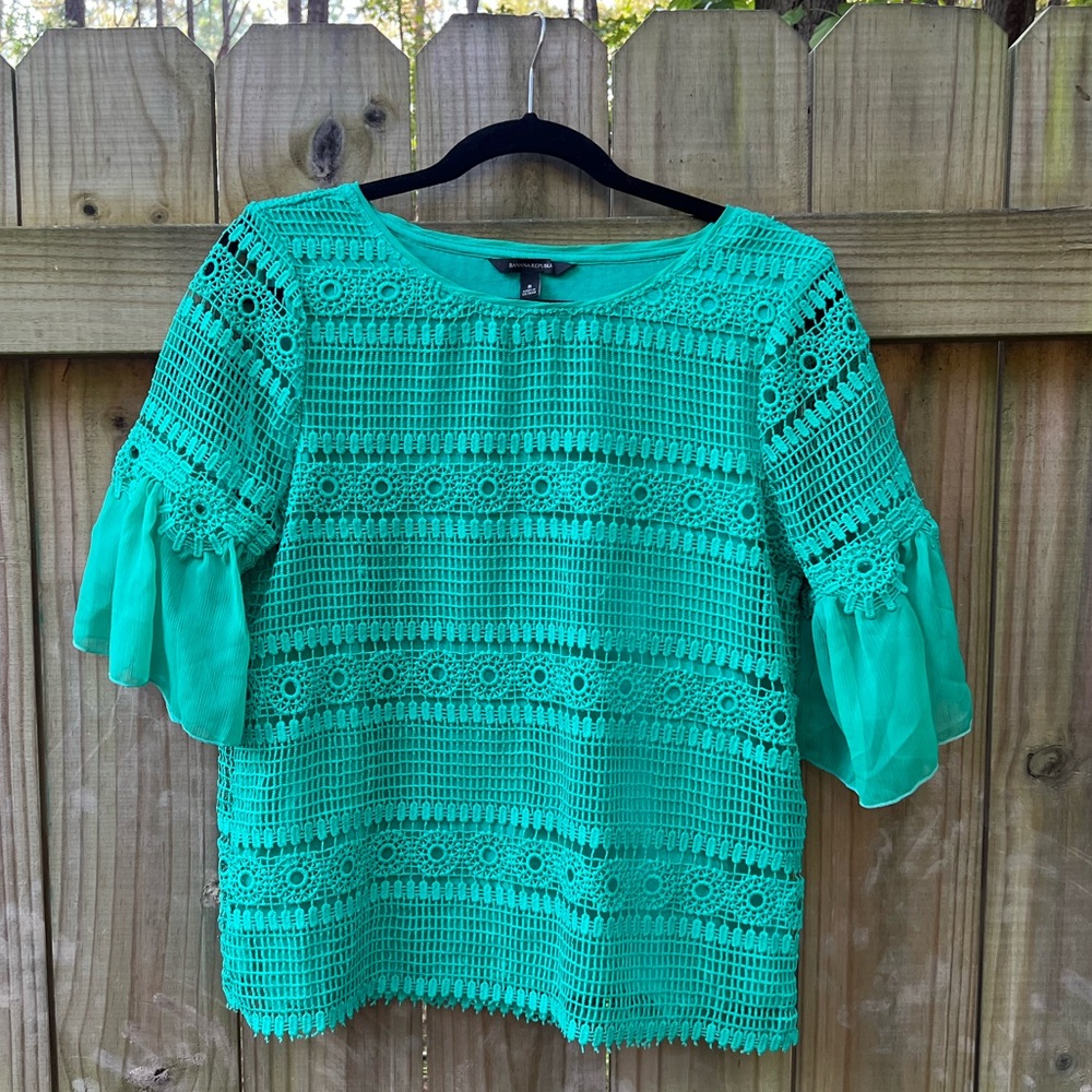 Banana Republic Green Floral Lace Top Women’s Small